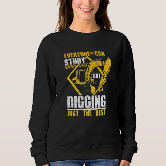 Excavator Digging Construction Worker Building Sit Trui (Voorkant)