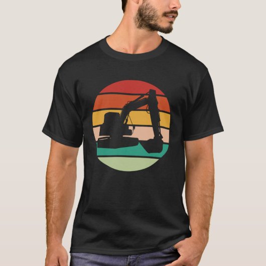 Excavator Driver Retro Sunset Heavy Equipment Oper T-shirt (Voorkant)