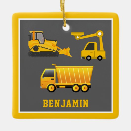 Excavator Dump Truck Construction Theme Kinder Roo Keramisch Ornament (Voorkant)