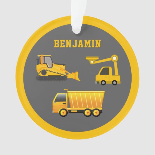 Excavator Dump Truck Construction Theme Kinder Roo Ornament (voorkant)