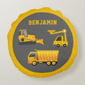 Excavator Dump Truck Construction Theme Kinder Roo Rond Kussen (Achterkant)