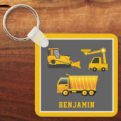 Excavator Dump Truck Construction Theme Kinder Roo Sleutelhanger (Voorkant)