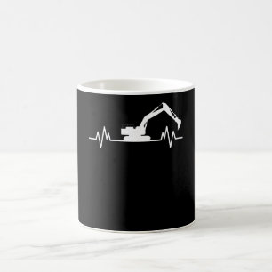 Excavator Heartbeat Motif Construction Worker Gift Koffiemok