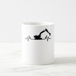 Excavator Heartbeat Motif Construction Worker Gift Koffiemok
