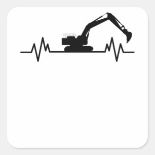Excavator Heartbeat Motif Construction Worker Gift Vierkante Sticker