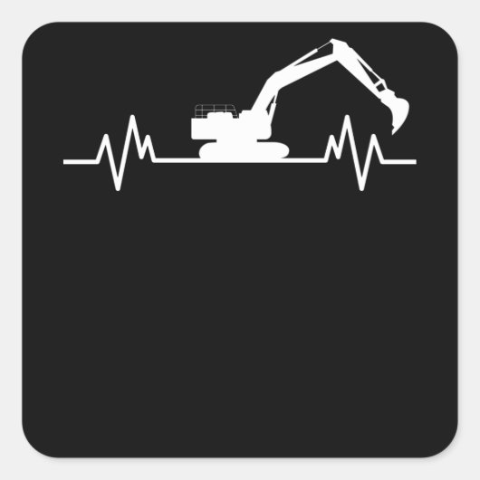 Excavator Heartbeat Motif Construction Worker Gift Vierkante Sticker (Voorkant)