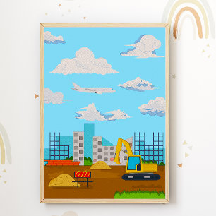 Excavator Kinder Room Poster Bouw Plaats Afdrukken