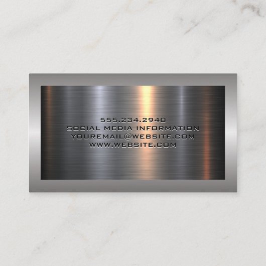 Excavator Logo | Metal Aluminum Silver Brushed Visitekaartje (Achterkant)