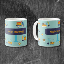 Excavator Name Mug for Toddler Boys