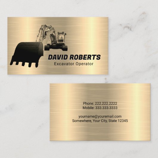 Excavator Operator Gold Construction Contractant Visitekaartje (Voorkant / Achterkant)