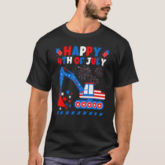 Excavator Patriottic met Amerikaanse vlag Happy 4t T-shirt (Voorkant)