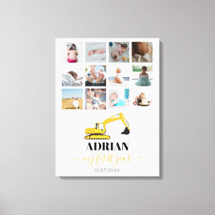 Excavator Truck Baby First Year Photo Collage Canvas Afdruk