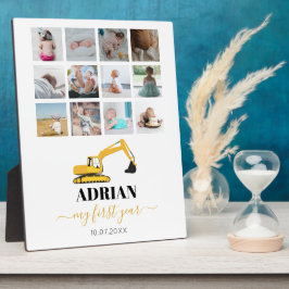 Excavator Truck Baby First Year Photo Collage Fotoplaat