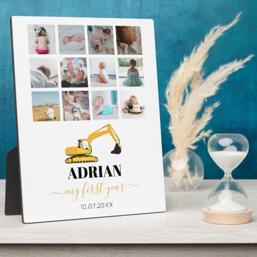 Excavator Truck Baby First Year Photo Collage Fotoplaat (Zijkant)