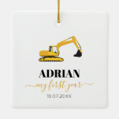 Excavator Truck Baby First Year Photo Collage Keramisch Ornament (Achterkant)