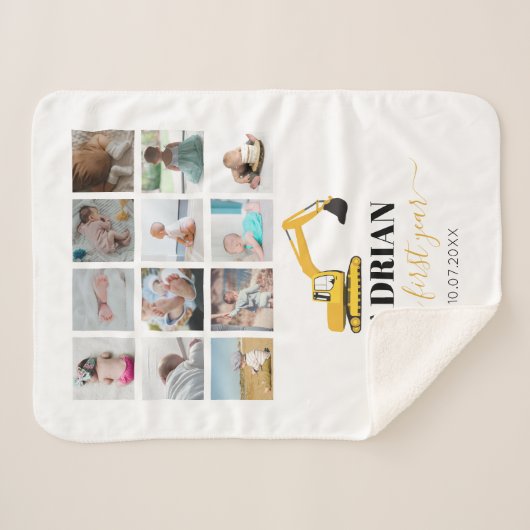 Excavator Truck Baby First Year Photo Collage Sherpa Deken (Voorkant (horizontaal))