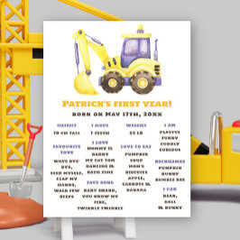 Excavator Truck Eerste Verjaardag Milestone Verjaa Poster