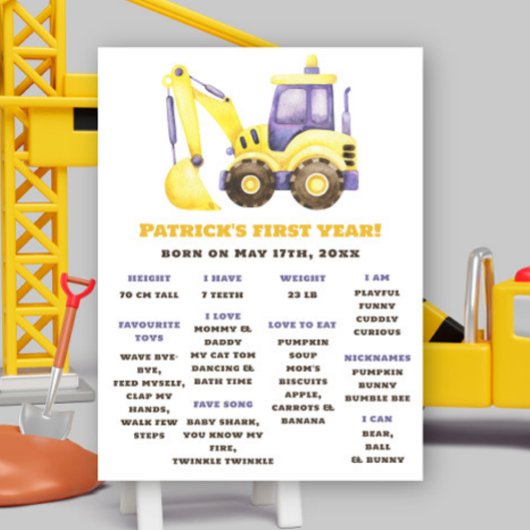 Excavator Truck Eerste Verjaardag Milestone Verjaa Poster
