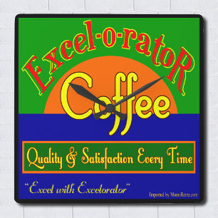 Excel-o-reator Coffee Funny Retro Wall Clock Vierkante Klok
