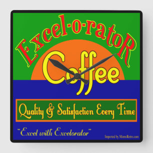 Excel-o-reator Coffee Funny Retro Wall Clock Vierkante Klok
