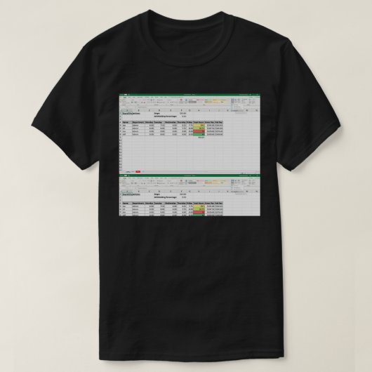 Excel-spreadsheet 3 t-shirt (Design voorkant)