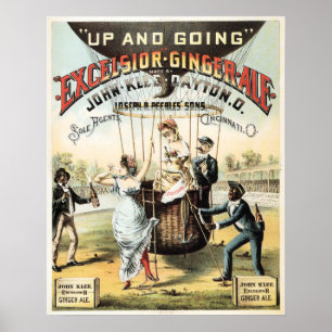 EXCELSIOR GINGER ALE Hot Air Ballon Retro Poster