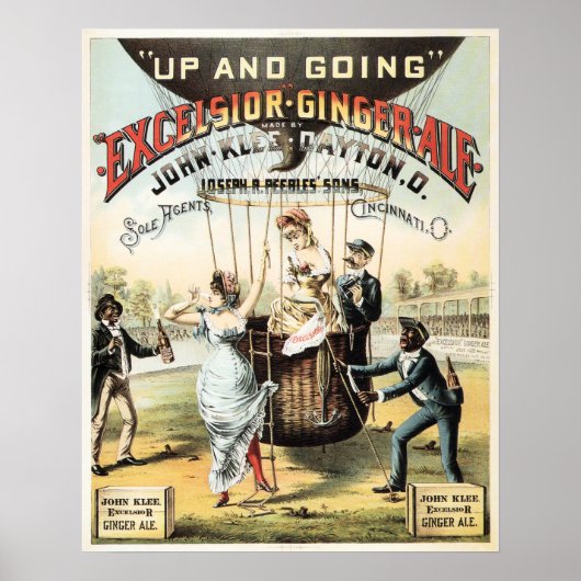 EXCELSIOR GINGER ALE Hot Air Ballon Retro Poster (Voorkant)