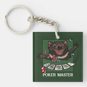 Excentriek Tasmanië Duivel Karakter Poker Cartoon Sleutelhanger