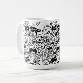 Excentrieke Cartoonpersonages Menigte Koffiemok (Voorkant links)