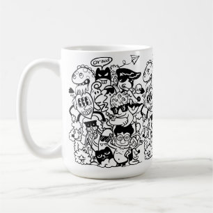 Excentrieke Cartoonpersonages Menigte Koffiemok
