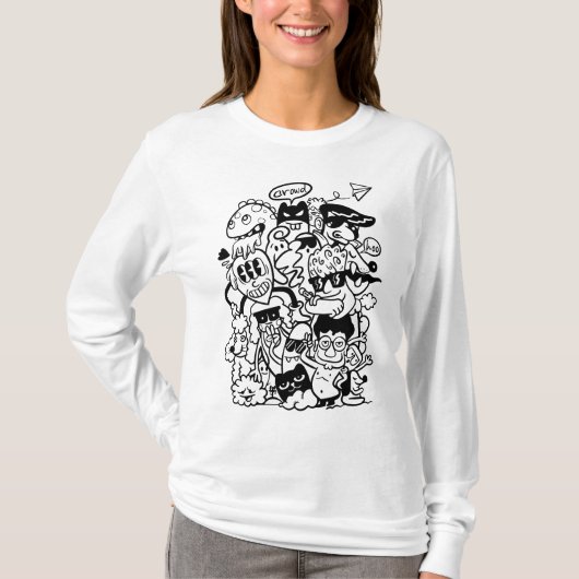 Excentrieke Cartoonpersonages Menigte T-shirt (Voorkant)