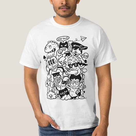 Excentrieke Cartoonpersonages Menigte T-shirt (Voorkant)