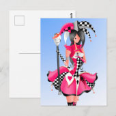 Excentrieke Jester & Poppenkoning Roze Briefkaart (Voorkant / Achterkant)