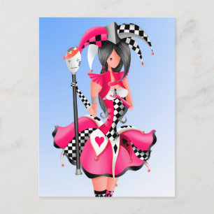 Excentrieke Jester & Poppenkoning Roze Briefkaart