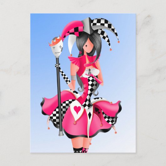 Excentrieke Jester & Poppenkoning Roze Briefkaart (Voorkant)