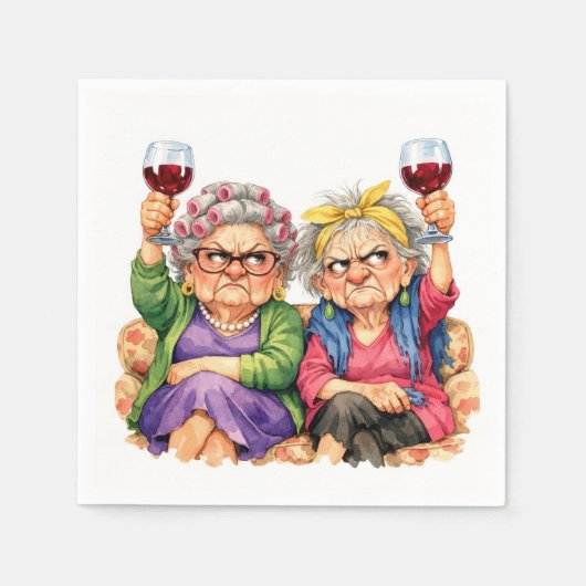 Excentrieke Oude Dames met Rode Wijn Servet (Voorkant)