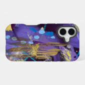 Exciting blue, purple, and gold abstract art iPhone 16 hoesje (Achterkant horizontaal)