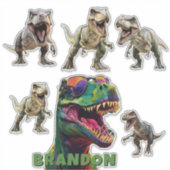 Exciting Dinosaur Personalized Name Sticker (Voorkant)