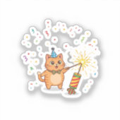 Exciting Firecracker Feline New Year Sparkle  Sticker (Voorkant)
