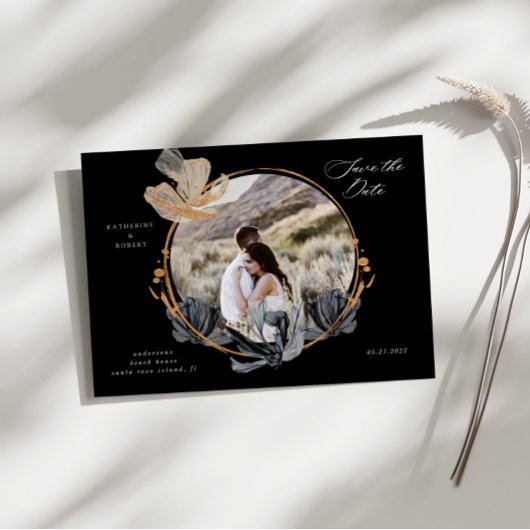 Exclusief Goud Zwart Bloemen Save the Date Briefkaart