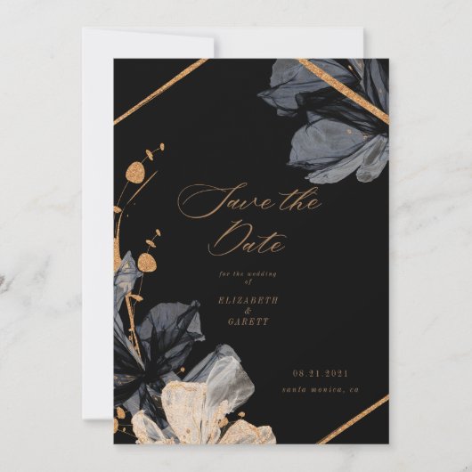 Exclusief Goud Zwart Bloemen Save The Date Kaart (Voorkant)