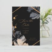 Exclusief Goud Zwart Bloemen Save The Date Kaart (Staand voorkant)