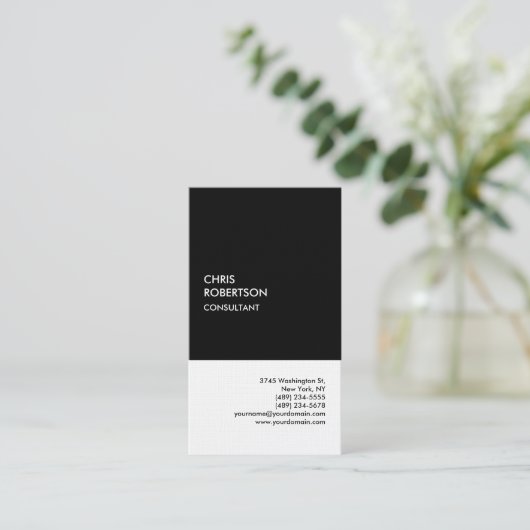 Exclusief Linnen Speciaal Zwart Wit Modern Uniek Visitekaartje (Staand voorkant)