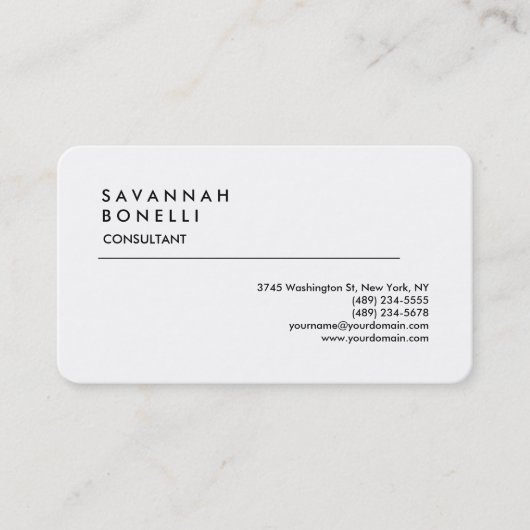 Exclusief 'Modern Plain White Trendy'-minimalistis Visitekaartje (Voorkant)