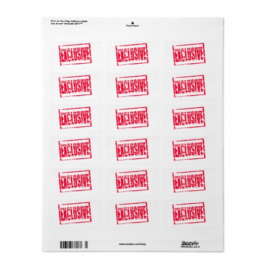 Exclusief rood rubber stempel effect etiket (Full Sheet)