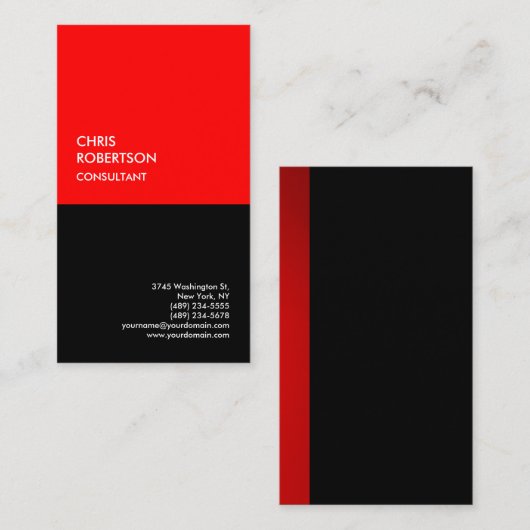 Exclusief speciaal rood zwart, modern minimalistis visitekaartje (Voorkant / Achterkant)
