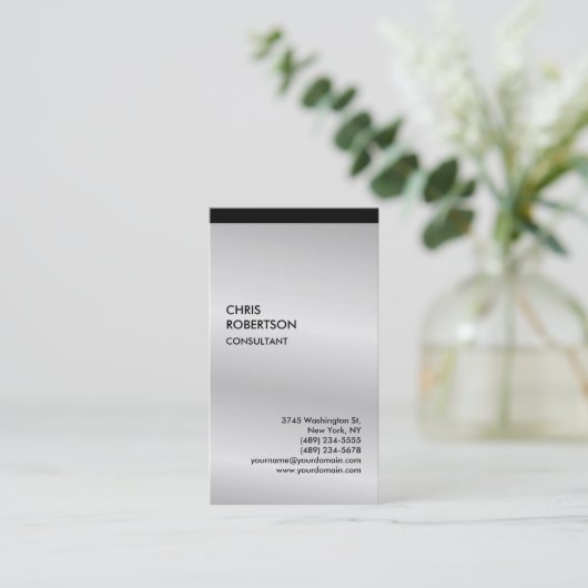 Exclusief speciaal zwart grijs, modern visitekaartje (Staand voorkant)