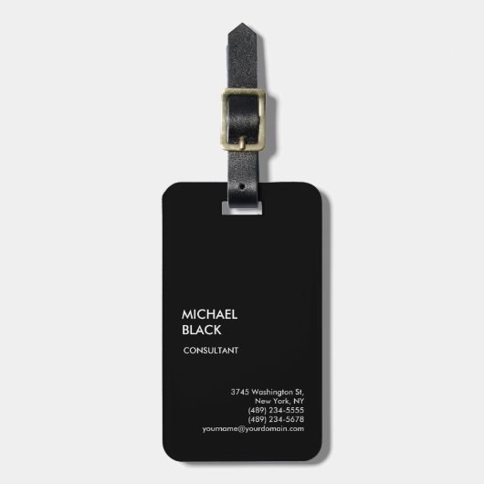 Exclusief speciaal zwart, uniek, modern minimalist bagagelabel (Voorkant verticaal)