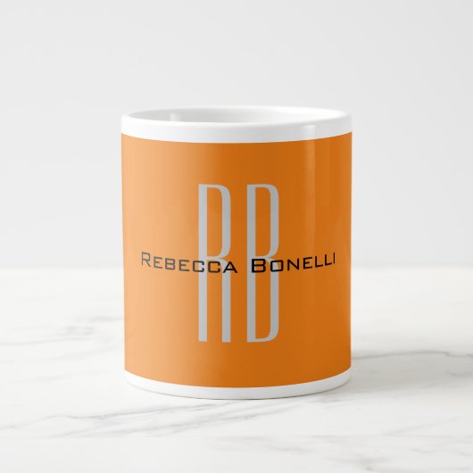 Exclusief Unieke Oranje Initialen Monogram Modern Grote Koffiekop (Voorkant)