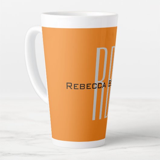 Exclusief Unieke Oranje Initialen Monogram Modern Latte Mok (Linkerhoek)